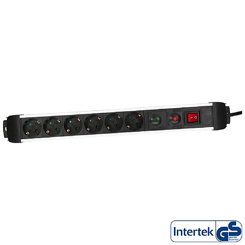 Power Strip InLine® 6 ports avec protection 6x Type F allemand avec interrupteur argent 1.5m