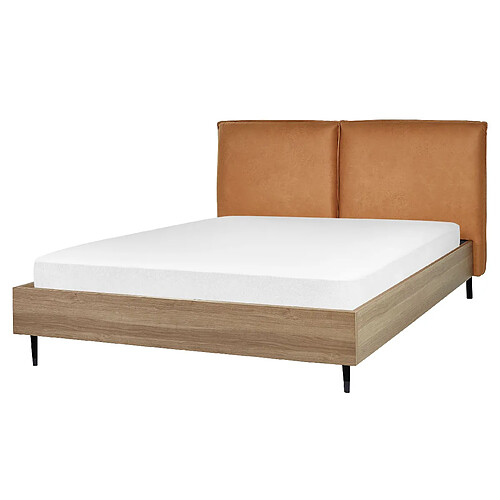 Beliani Lit double en cuir PU 160 x 200 cm marron doré LIMANTON