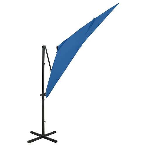 Helloshop26 Parasol meuble de jardin déporté avec mât et lumières led 250 cm bleu azur 02_0008518