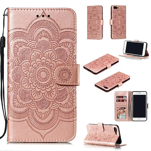 Etui en PU fleur de malanda avec support et sangle rose pour votre Apple iPhone 8 Plus/7 Plus 4.7 pouces