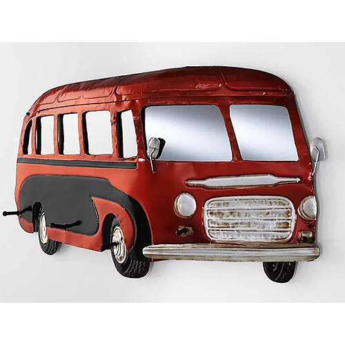 Pegane Patère murale métal laqué noir et rouge motif bus 3D - Longueur 79 x Hauteur 45 x Profondeur 7 cm