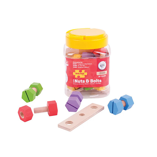 Bigjigs Toys Pot d'écrous et de boulons - Bois