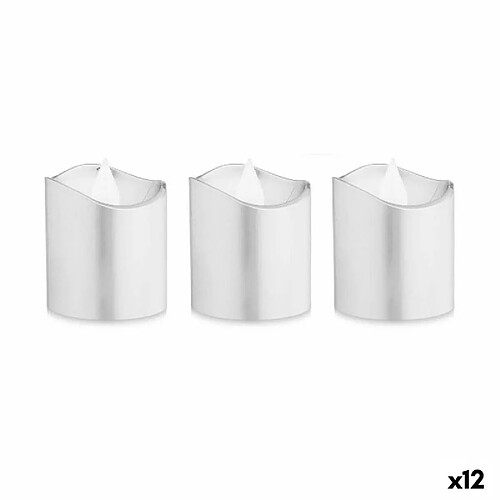 Gift Decor Ensemble de Bougies LED Argenté 3,7 x 3,7 x 5 cm (12 Unités)