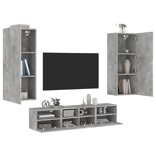 vidaXL Unités murales TV 5 pcs gris béton bois d'ingénierie