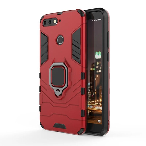 Wewoo Coque Housse de protection antichoc PC + TPU pour HuHonor 7A, avec support d'anneau magnétique (rouge)