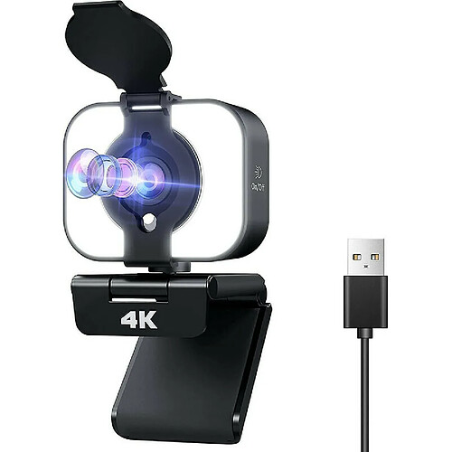 Chrono Webcam, Webcam USB avec Microphone et Couvercle de Confidentialité 4K UHD,pour Ordinateur Personnel, Mac, Ordinateur Portable, Webcam de « Plug and Play » pour Appels-Vidéo, Études, Conférences, Jeux(Noir)