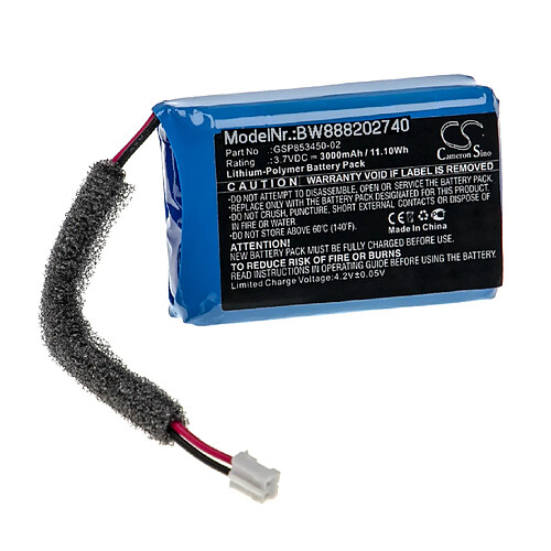 vhbw Batterie remplacement pour JBL GSP853450-02 pour enceinte, haut-parleurs (3000mAh, 3,7V, Li-polymère)