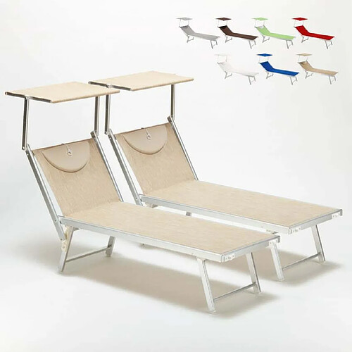 Beach And Garden Design Bain de soleil Chaise longue transats aluminium Santorini 2 pièces, Couleur: Beige