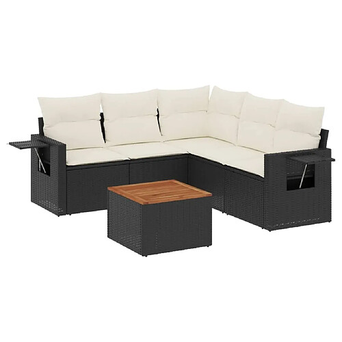 Maison Chic Salon de jardin 6 pcs avec coussins | Ensemble de Table et chaises | Mobilier d'Extérieur noir résine tressée -GKD64994