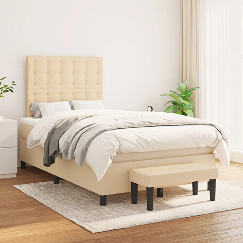 vidaXL Sommier à lattes de lit avec matelas Crème 120x200 cm Tissu