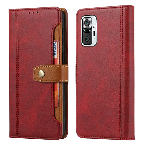 Coque en TPU + PU avec béquille et porte-cartes rouge pour votre Xiaomi Redmi Note 10 4G/Redmi Note 10S