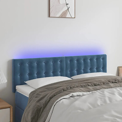 vidaXL Tête de lit à LED Bleu foncé 144x5x78/88 cm Velours