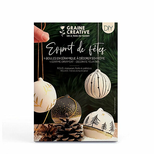 Graines Creatives Coffret DIY 4 Boules de Noël en céramique