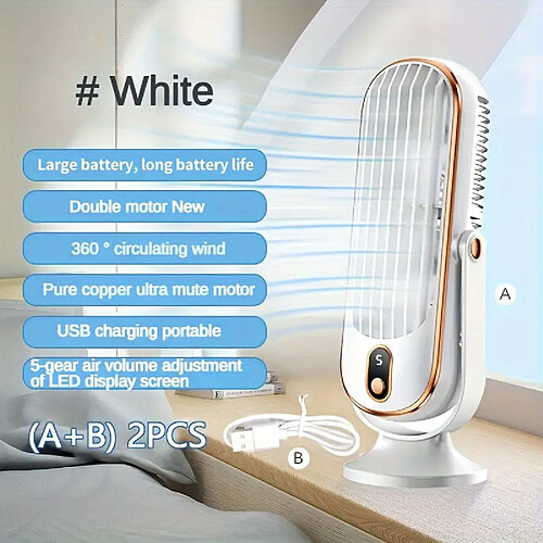 Ventilateur De Climatiseur Portable (Blanc) , Grand Refroidisseur d'Air Domestique à Double Moteur à Batterie