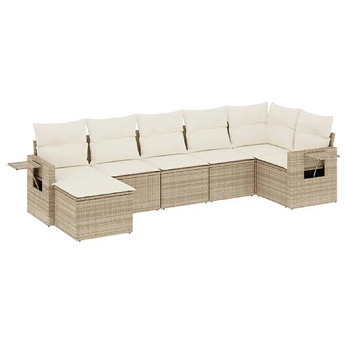 Maison Chic Salon de jardin avec coussins 7 pcs, Ensemble Tables et chaises de jardin, beige résine tressée -GKD889678