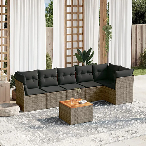 vidaXL Salon de jardin avec coussins 7 pcs gris résine tressée