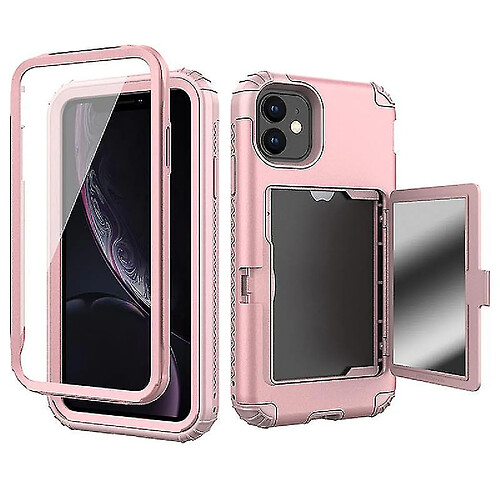 Universal Case de téléphone anti-drop YH-Card-Silicone, Case de téléphone avec miroir cosmétique, adapté à l'iPhone X Series (rose)