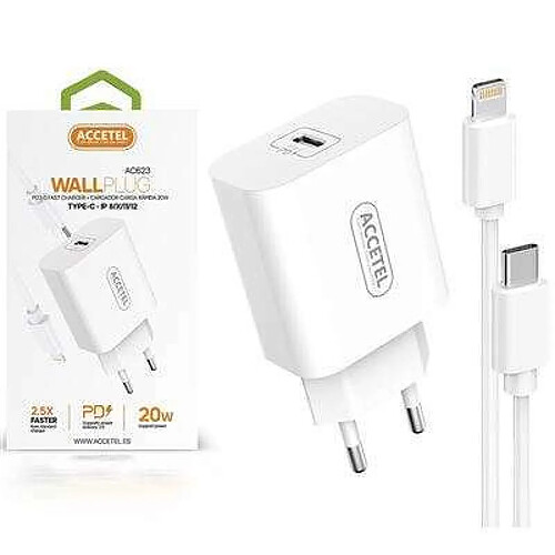 Chargeur d'entrée Type-C + Câble Lightning Accetel Ac623 - Blanc