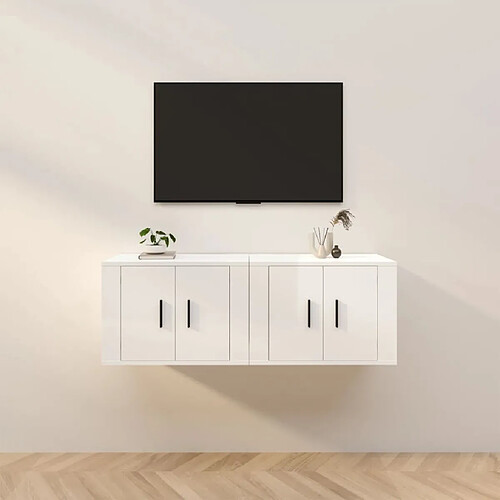 Maison Chic Lot de 2 Meubles TV muraux Banc TV suspendus pour salon blanc brillant 57x34,5x40 cm -MN61104