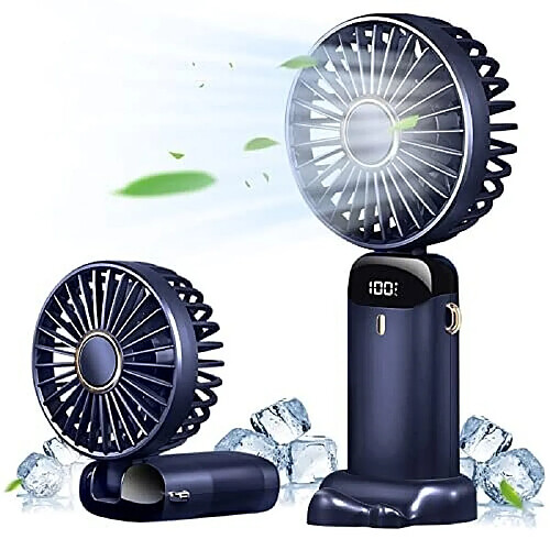 Ventilateur Portable, Ventilateur Portatif Ventilateur Personnel 5000mAh Rechargeable avec 5 Vitesses, Mini Ventilateur à Piles avec Affichage LED-Bleu Foncé