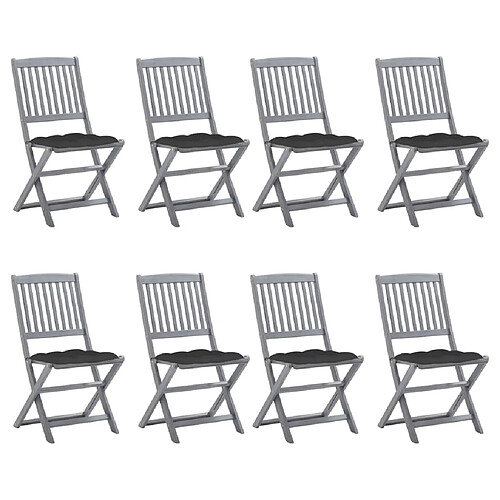 vidaXL Chaises pliables d'extérieur lot de 8 et coussins Bois d'acacia