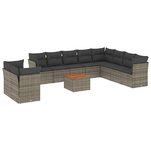 Maison Chic Salon de jardin 11 pcs avec coussins | Ensemble de Table et chaises | Mobilier d'Extérieur gris résine tressée -GKD74299