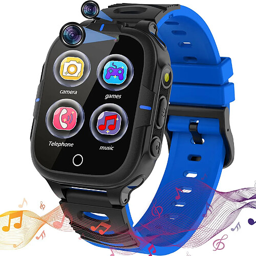 Chrono Montre Connectée pour enfants, garçons et filles - Montre Connectée pour enfants avec 15 jeux, appel SOS, lecteur de musique, caméra vidéo, appel, réveil, calculatrice, écran tactile, pour garçons et filles, étudiants(Bleu)