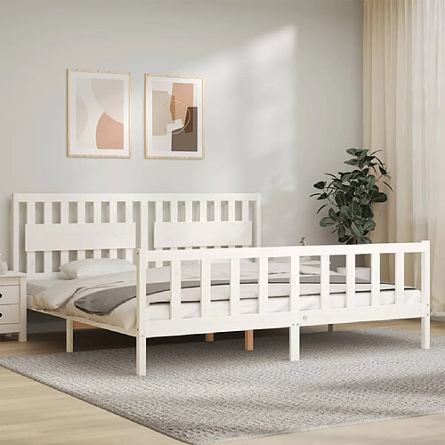 Maison Chic Lit adulte - Cadre Structure de lit avec tête de lit Contemporain blanc 200x200 cm bois massif -MN56158