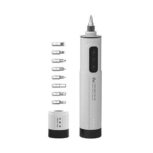 Justgreenbox Tournevis électrique de 6,3 mm, puissance de sécurité, tournevis au lithium à 3 vitesses, lumières LED compactes et rechargeables, avec 29 embouts et tube de maintien d'embouts, Blanc