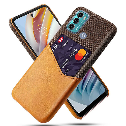 Coque en TPU + PU Combo Design Hybride Bien Protégé avec porte-carte orange pour votre Motorola Moto G60