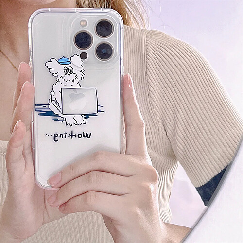 GUPBOO Étui pour iPhone13Pro Étui de téléphone de dessin animé de chien bouclé de travail Silicone Transparent