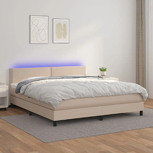 vidaXL Sommier à lattes de lit avec matelas LED Cappuccino 160x200 cm