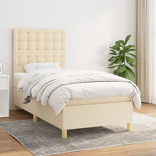 Maison Chic Lit Adulte - Lit simple Lit à sommier tapissier avec matelas moelleux - Meuble de Chambre - Crème 100x200 cm Tissu -MN89480