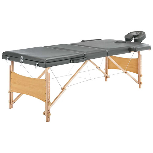 vidaXL Table de massage avec 3 zones Cadre en bois Anthracite 186x68cm