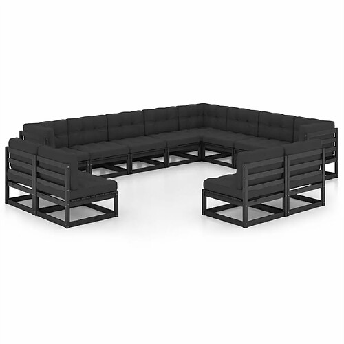 Maison Chic Salon de jardin 12pcs + coussins - Mobilier/Meubles de jardin - Table et chaises d'extérieur Noir Bois de pin massif -MN14015