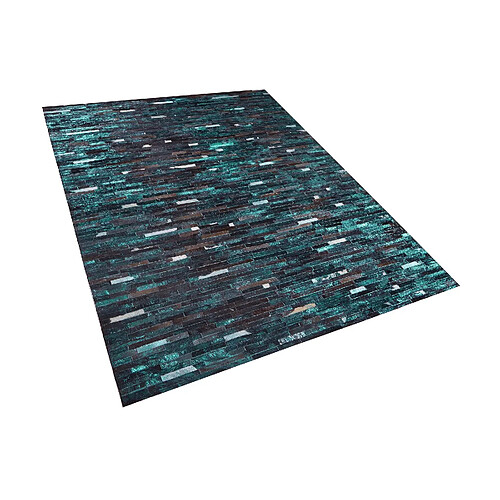 Beliani Tapis en cuir marron et bleu 160 x 230 cm KISIR