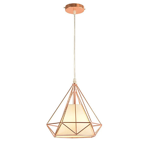 Stoex Métal Retro Lustre Suspension industrielle forme Diamant 25cm, Lampe de Plafond Abat-Jour Luminaire, Or Rose