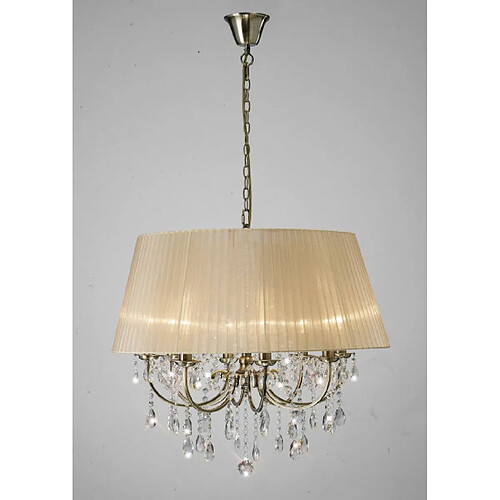 Luminaire Center Suspension Olivia avec Abat jour bronze 8 Ampoules laiton antique/cristal