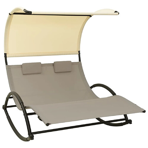 Helloshop26 Transat chaise longue bain de soleil lit de jardin terrasse meuble d'extérieur double 139 x 180 x 170 cm avec auvent textilène taupe et crème 02_0012725