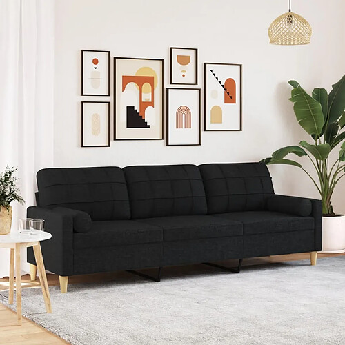 vidaXL Canapé 3 places avec oreillers décoratifs noir 210 cm tissu