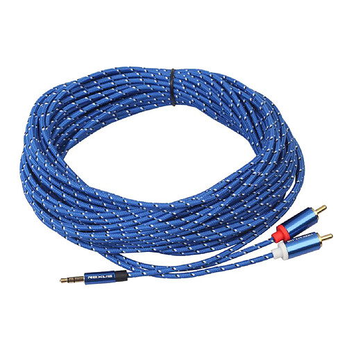 Câble Audio Bleu Tressé 1/8 '' Jack 3,5 Mm Mâle Vers 2 RCA Mâle 5 M