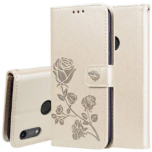 Wewoo Housse Coque Étui en cuir PU à rabat horizontal relief rose pour Huawei Honor 8A / Y6 2019avec support et fentes cartes et portefeuille or