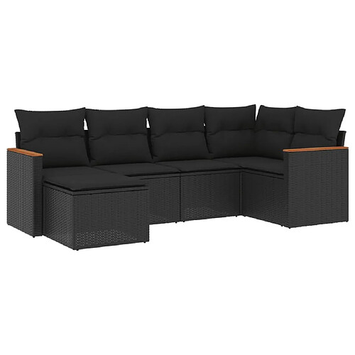 Maison Chic Salon de jardin 6 pcs avec coussins | Ensemble de Table et chaises | Mobilier d'Extérieur noir résine tressée -GKD74163