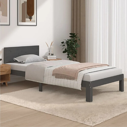 Maison Chic Lit adulte - Lit simple Cadre de lit,Structure du lit Contemporain Gris Bois de pin massif 90x200 cm -MN27816