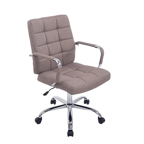 Decoshop26 Chaise fauteuil de bureau à roulettes en tissu taupe hauteur réglable BUR10108