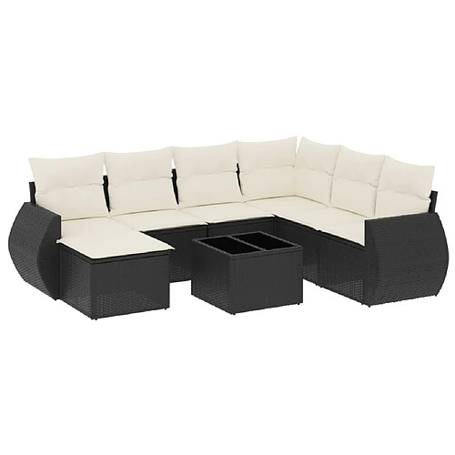 Maison Chic Ensemble Tables et chaises d'extérieur 8 pcs avec coussins,Salon de jardin noir résine tressée -GKD632912