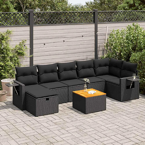 vidaXL Salon de jardin 8 pcs avec coussins noir résine tressée