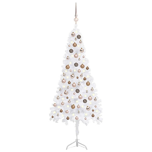 vidaXL Arbre de Noël artificiel d'angle LED et boules Blanc 150 cm PVC