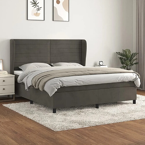 Maison Chic Lit Adulte - Lit simple Lit à sommier tapissier et matelas moelleux - Meuble de Chambre - Gris foncé 180x200cm Velours -MN97969