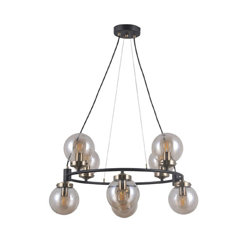 Luminaire Center Suspension Galvez Verre,Acier Bronze antique, noir mat